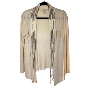 SFERRA Cream Cardigan Sweater Lightweight Knit. Beaded. Size L. Cute and fun!